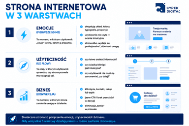 infografika przedstawiająca 3 warstwy istotne podczas projektowania strony internetowej