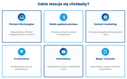 infografika przedstawiająca, gdzie stosuje się clickbaity
