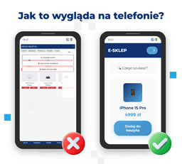 infografika przedstawiająca stronę dostosowaną i niedostosowaną do urządzeń mobilnych