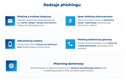 infografika przedstawiająca rodzaje phishingu