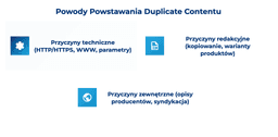 infografika przedstawiająca powody powstawania duplicate contentu
