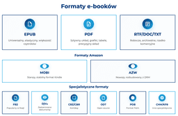 infografika przedstawiająca formaty e-book&oacute;w