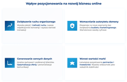 infografika przedstawiająca jak pozycjonowanie stron wpływa na rozwój biznesu online