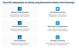 infografika przedstawiająca czynniki wpływające na koszty pozycjonowania sklepu internetowego