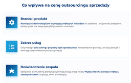 infografika przedstawiająca, co wpływa na cenę outsourcingu sprzedaży
