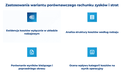 infografika przedstawiająca zastosowania wariantu por&oacute;wnawczego rachunku zysk&oacute;w i strat